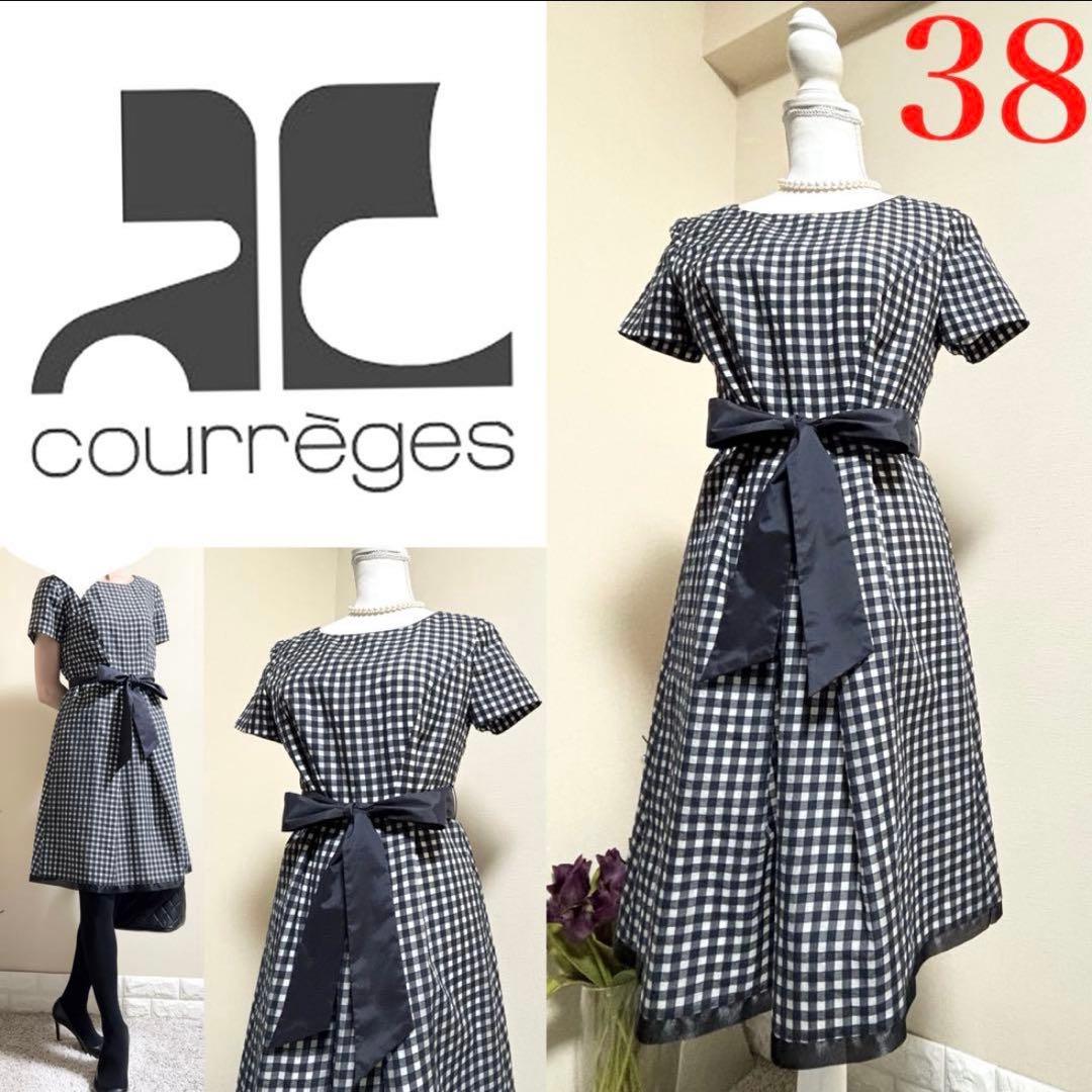 【美品】courreges クレージュ 定価3.9万　チェック　ワンピース 黒M