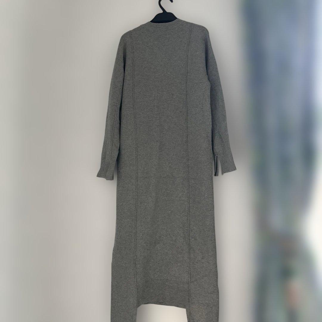 アンスリードグレー ニットロングワンピース 長袖 サイドスリット