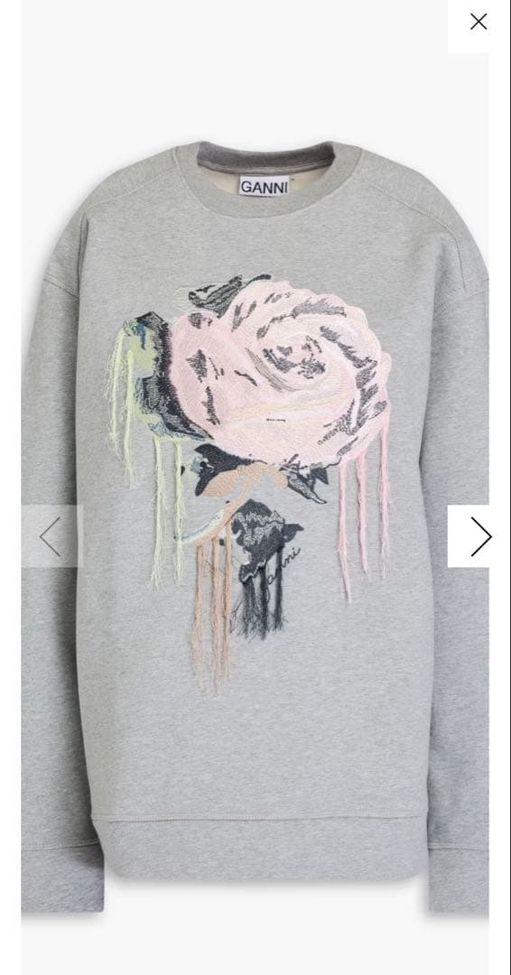 【新品タグ付き】Ganni バラ刺繍 グレー スウェット