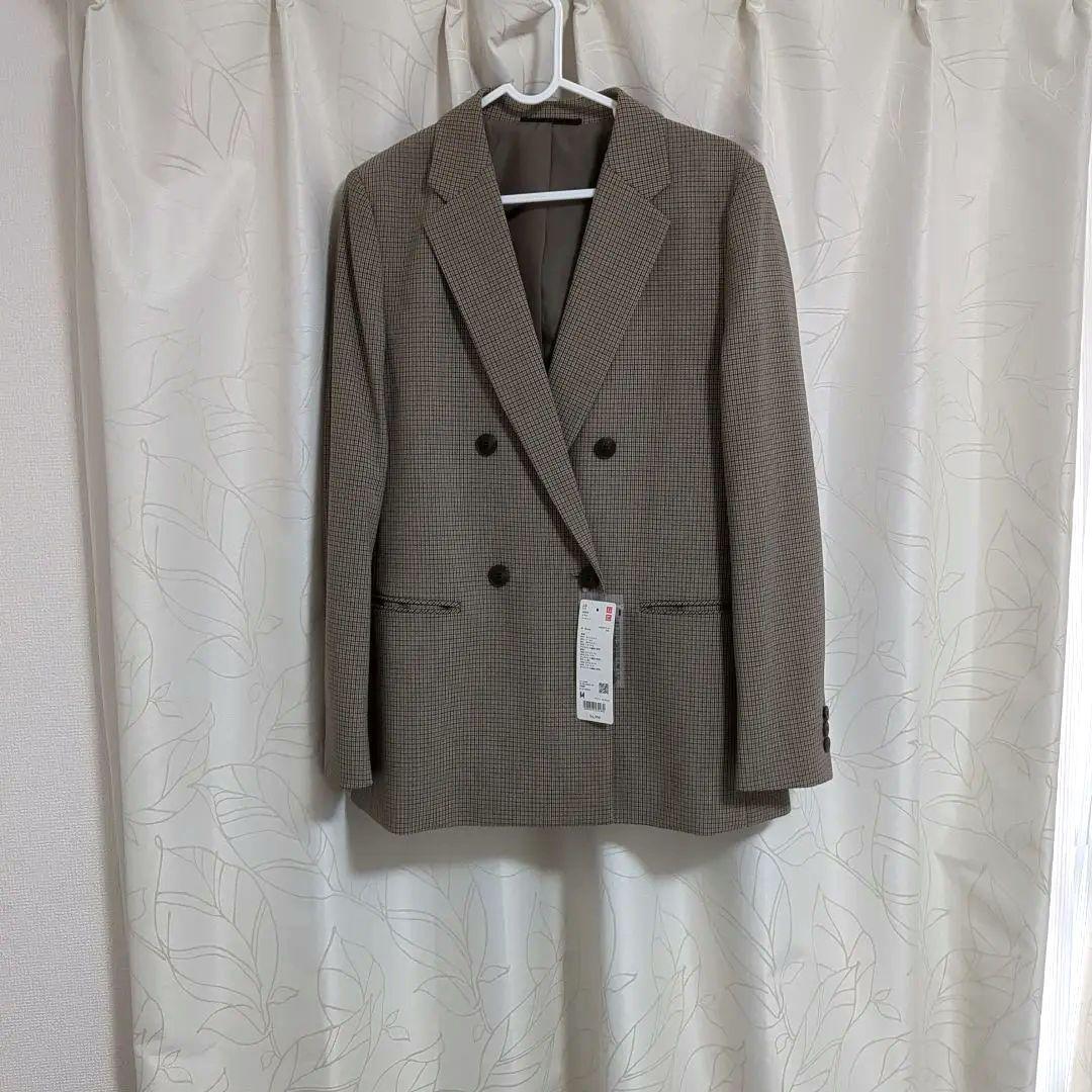 【新品】オンライン完売品　 ユニクロ　ダブルジャケット M BROWN チェック