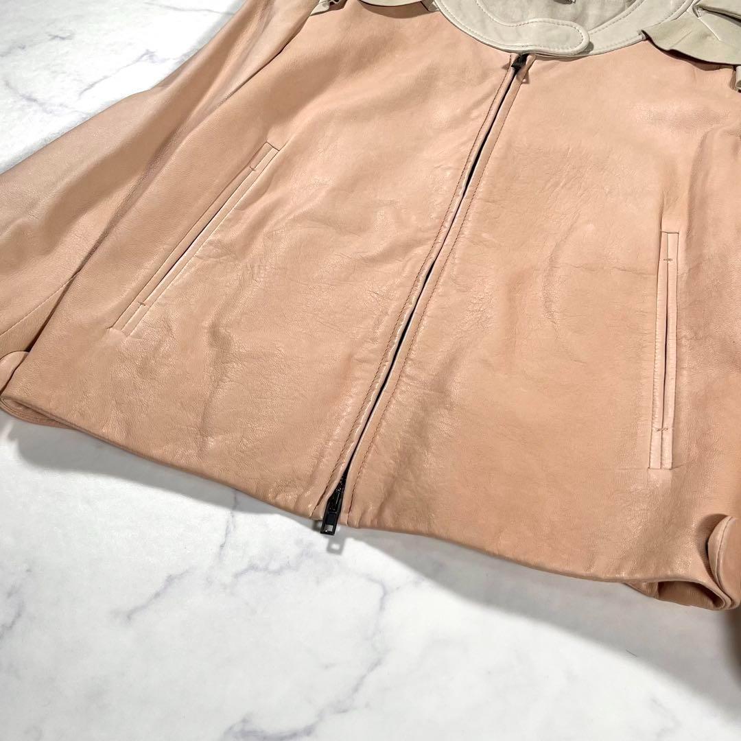 MIU MIU ミュウミュウ　フリル　バイカラー　レザージャケット　ライダース