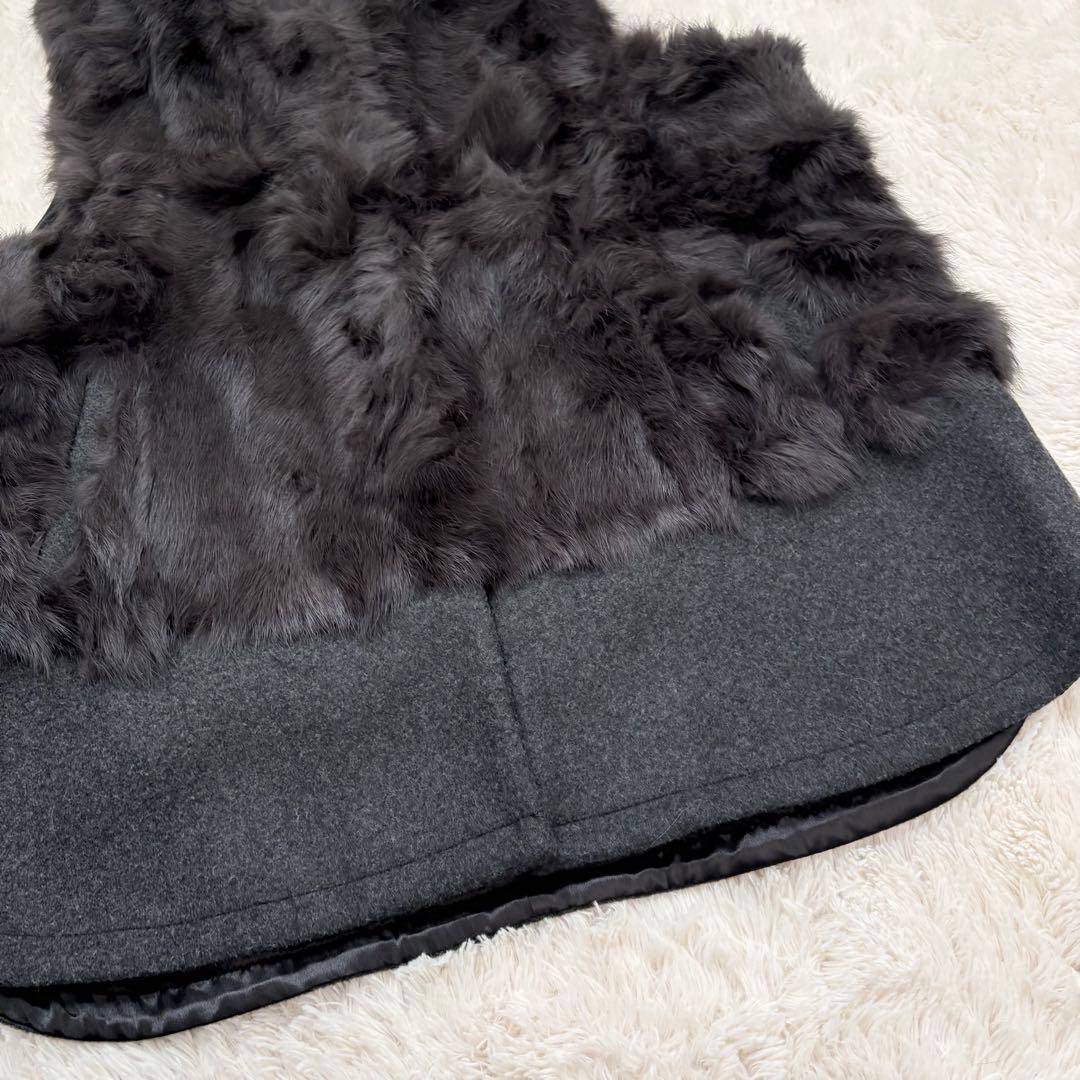 人気✨美品✨エイミーロウ　ファー＆メルトンミドル丈ベストジレ　ラビットファー