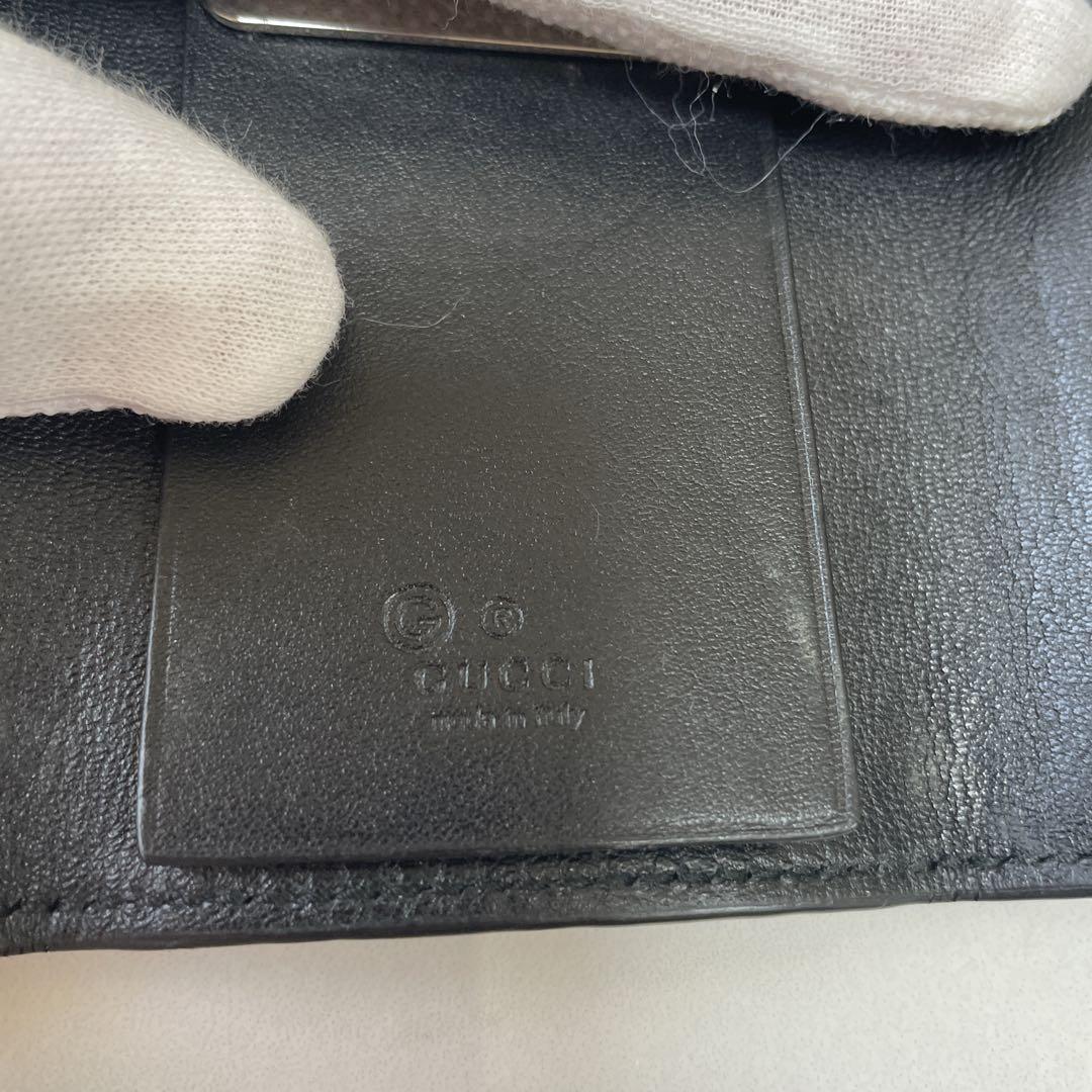 【美品】グッチ　キーケース6P レザー　シマ　ブラック