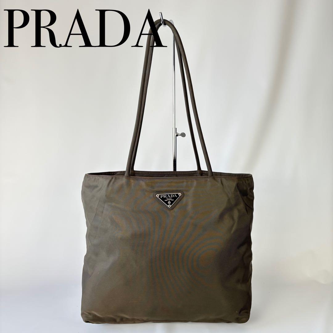 PRADA ナイロン トートバッグ ハンドバッグ カーキ　ブラウン　大容量
