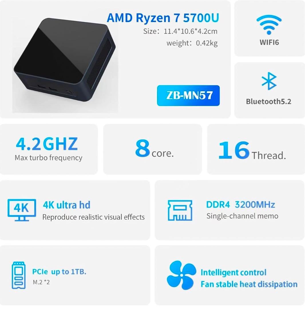 【美品】ミニpc AMD Ryzen 7 5700U Windows11 pro