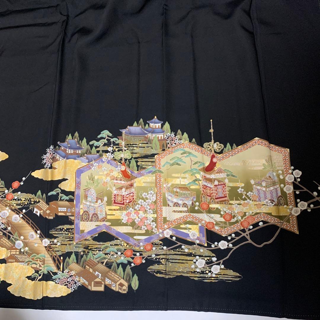 さち　美品　正絹　黒留袖　五つ紋　金彩　舞鶴　6点セット