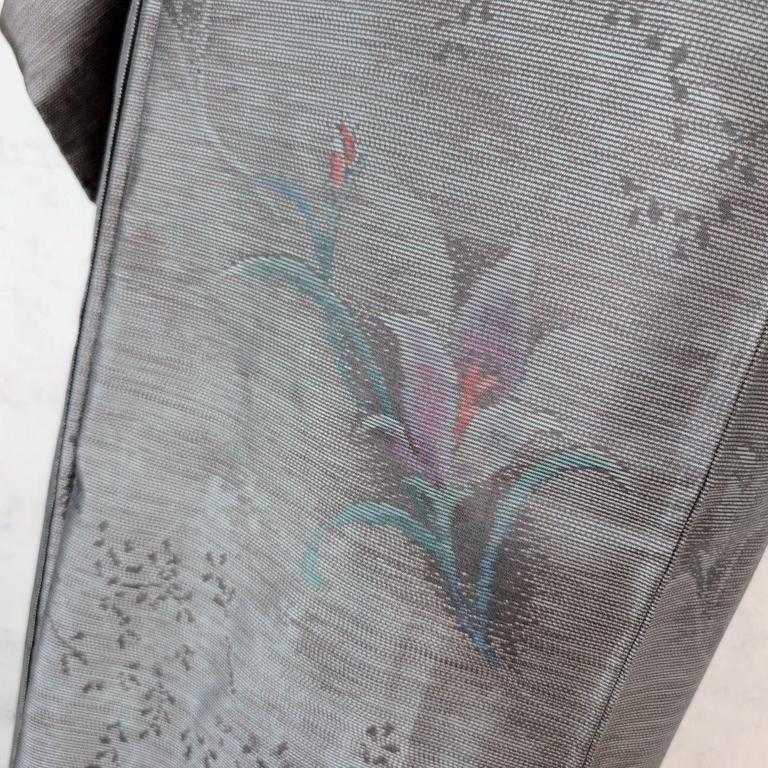 大島紬　紬　フルセット　小紋　着物　正絹　花　黒　おしゃれ　トールサイズ　O7