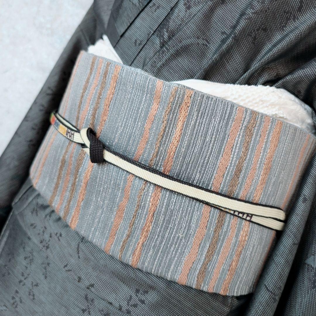 大島紬　紬　フルセット　小紋　着物　正絹　花　黒　おしゃれ　トールサイズ　O7