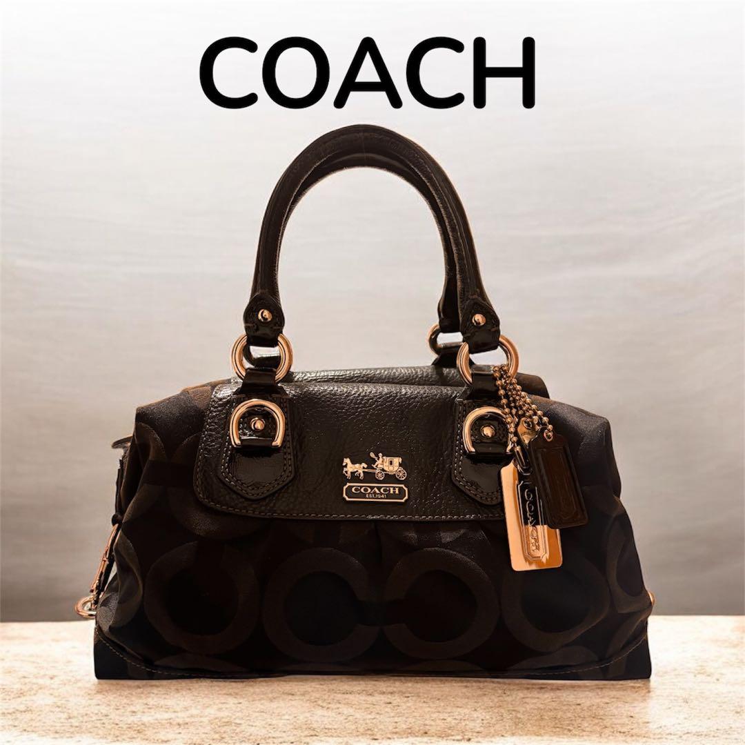 美品　COACH キャンバス×レザー ショルダーバッグ ハンドバッグブラック系