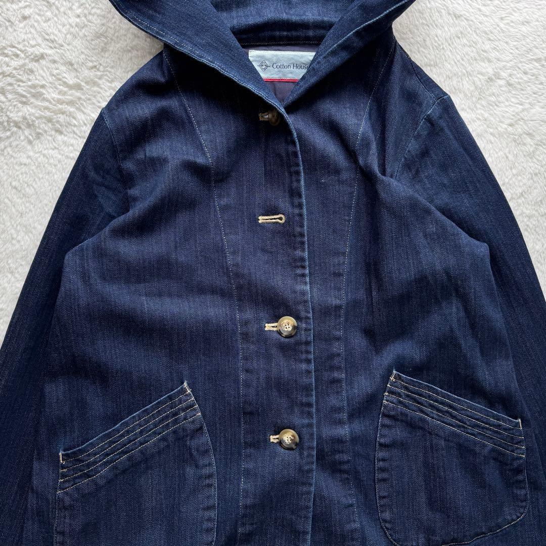 コットンハウスアヤ デニム ジャケット フード ポケット ボタン インディゴ