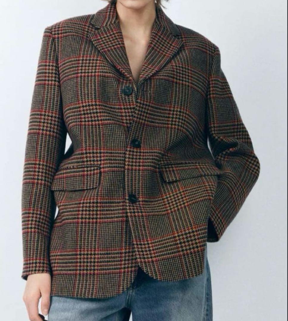 新品タグ付きzara zwコレクション ウール混紡チェック柄ブレザーコート