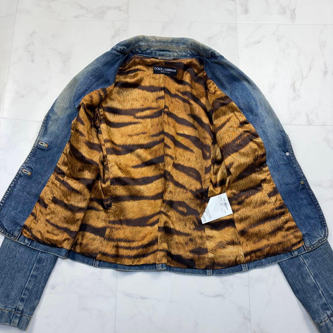 ドルチェ&ガッパーナ　ヴィンテージ加工 アニマル柄　42 デニムジャケット　青