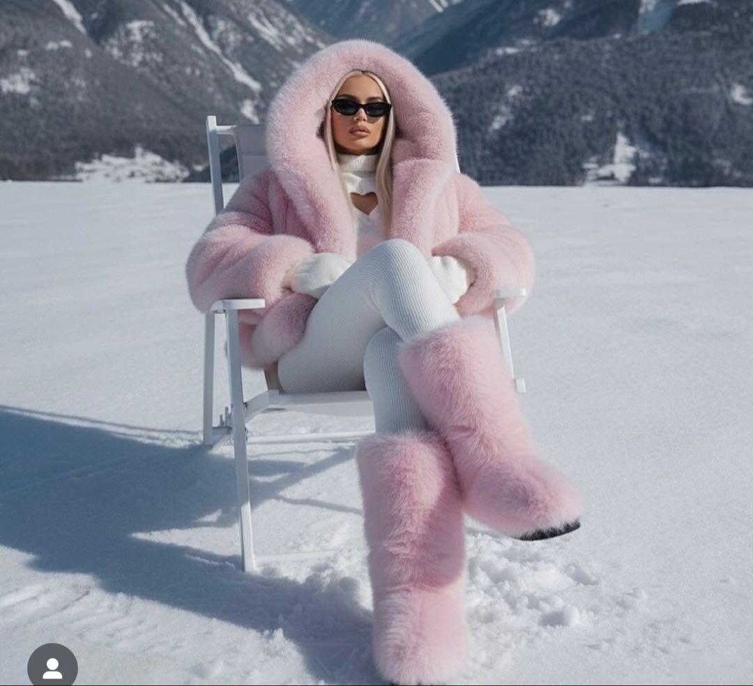 US新品ピンクファージャケットフード付きPink