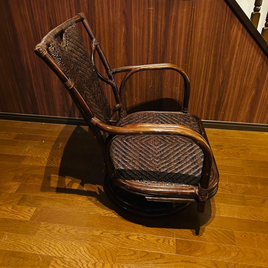 【良品】 ラタン 回転座椅子 インテリア アンティーク 昭和レトロ 大型