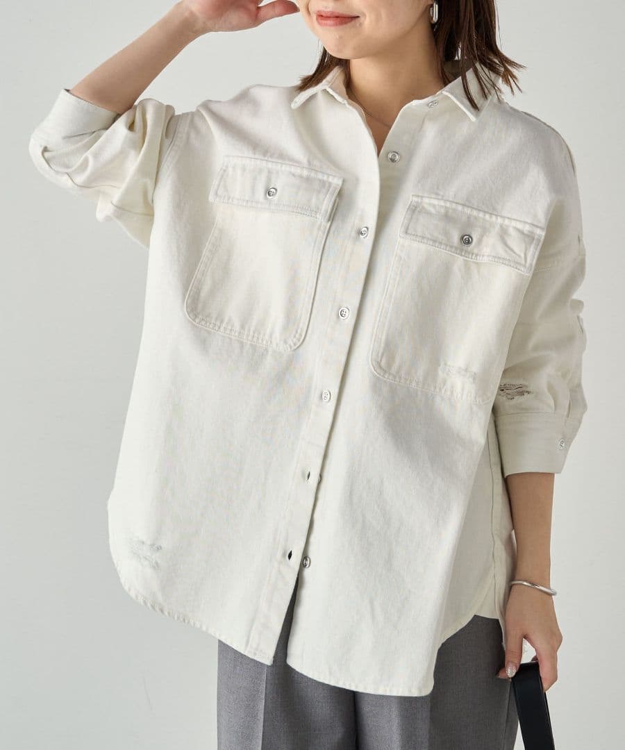 LOUNGEDRESS【Ｓサイズ登場！】ダメージデニムシャツ オフホワイト