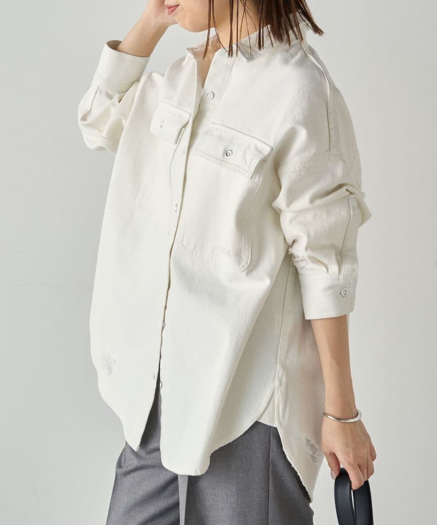 LOUNGEDRESS【Ｓサイズ登場！】ダメージデニムシャツ オフホワイト