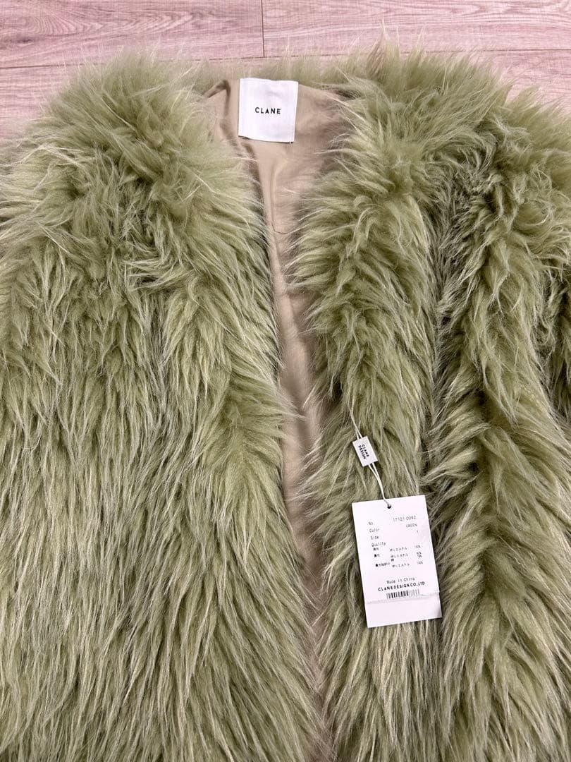 【新品】CLANE VOLUME ECO FUR COAT ファー　グリーン 1
