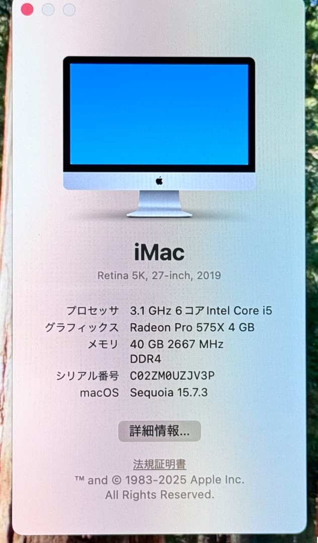 Apple iMac 27\" 2019年製