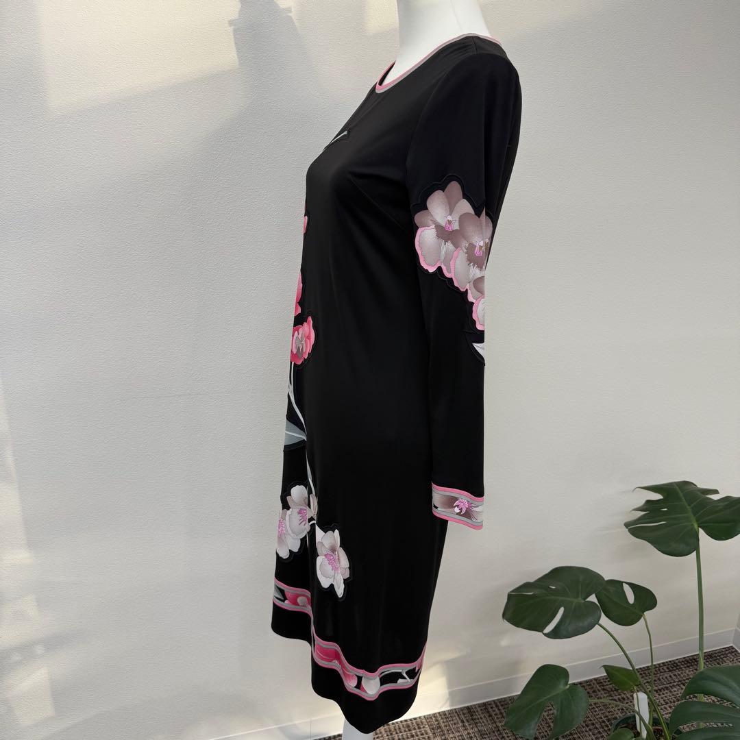 【美品】LEONARD レオナール 七分丈ワンピース 花柄 レディース