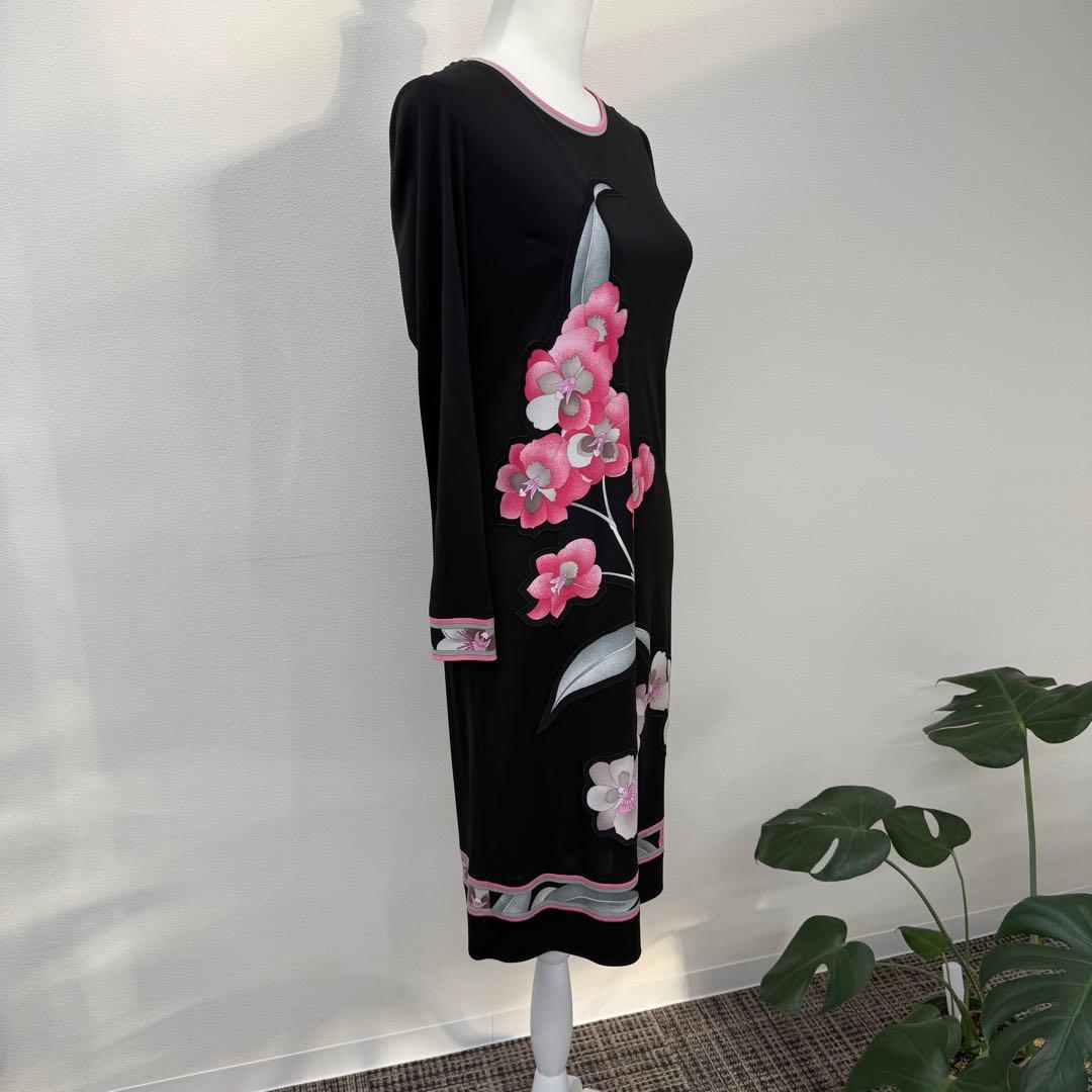 【美品】LEONARD レオナール 七分丈ワンピース 花柄 レディース