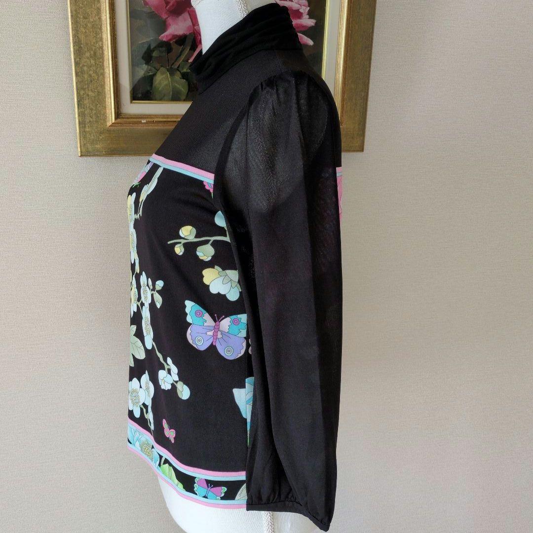 レオナール花柄 黒長袖トップス