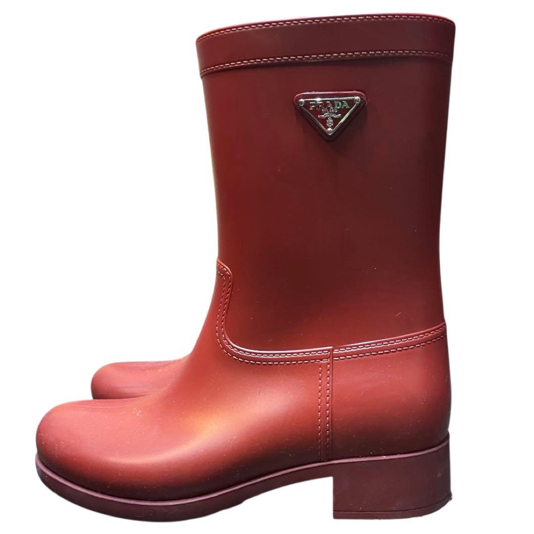 Prada プラダ　レインブーツ　バーガンディ ラバーブーツ