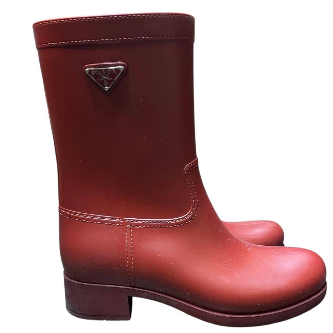 Prada プラダ　レインブーツ　バーガンディ ラバーブーツ