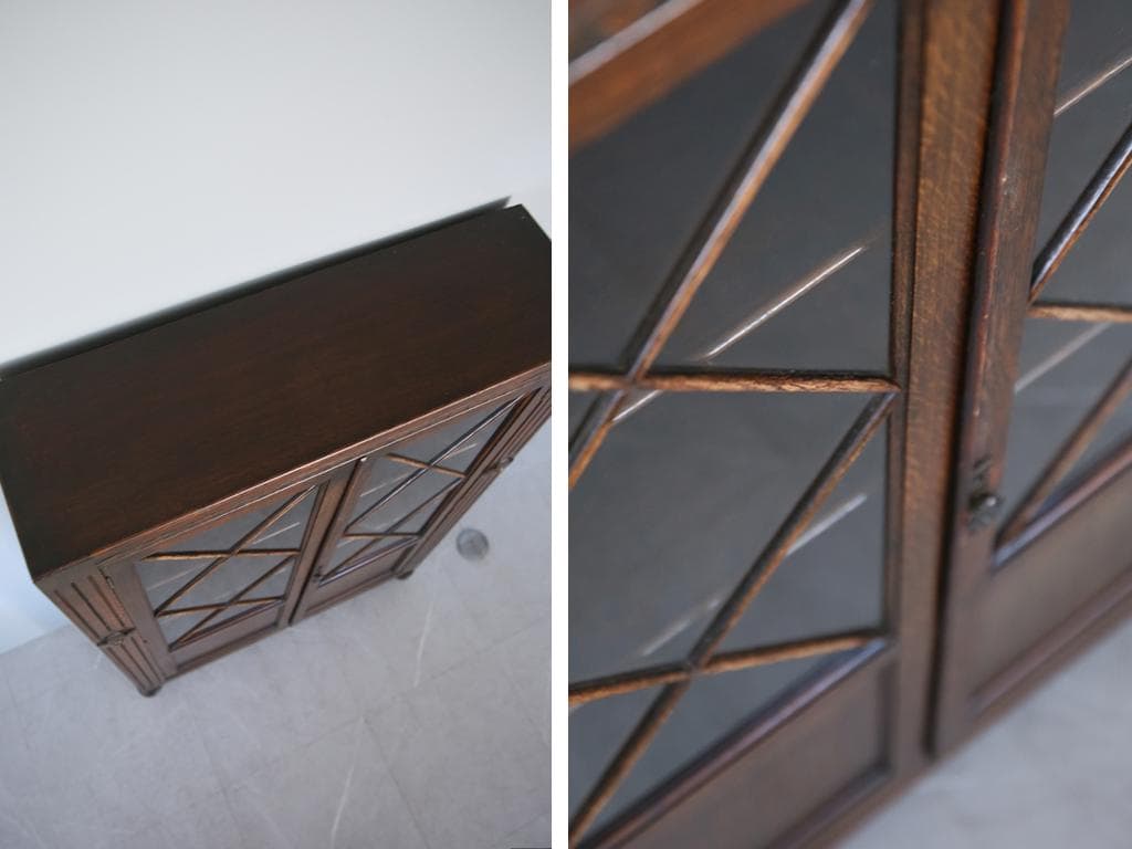 英国アンティーク木製ブックケースキャビネット/本棚/食器棚/飾り棚(92-155