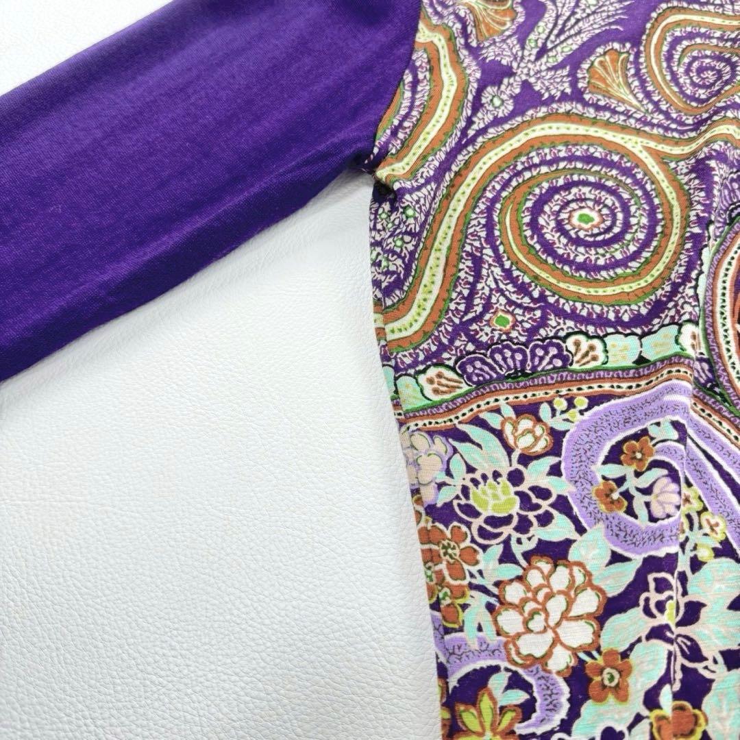 美品✨エトロ ペイズリー柄 チュニック ワンピース 長袖 ウール混 パープル