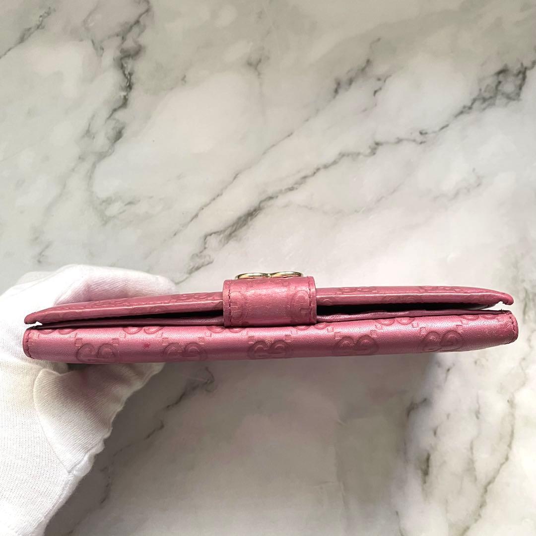 GUCCI グッチ　ラブリーハート シマレザー ピンク 長財布　美品0127-①