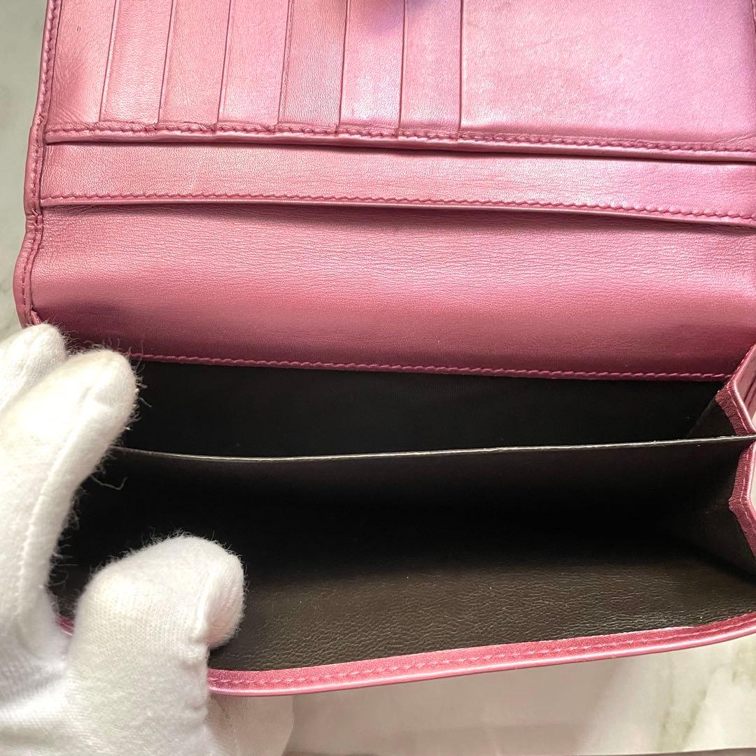GUCCI グッチ　ラブリーハート シマレザー ピンク 長財布　美品0127-①