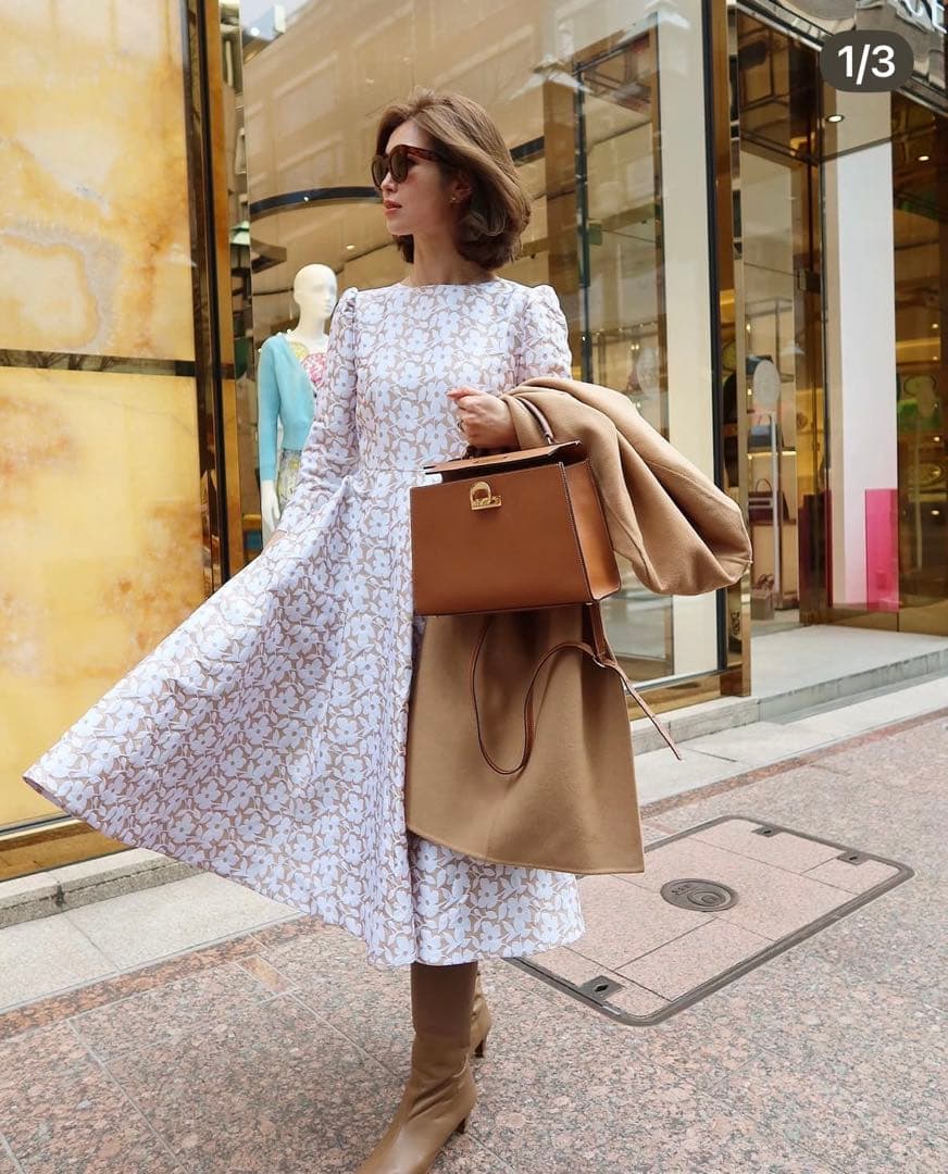 SEVENTENbyMIHOKAWAHITOツートンジャガードフラワーワンピース