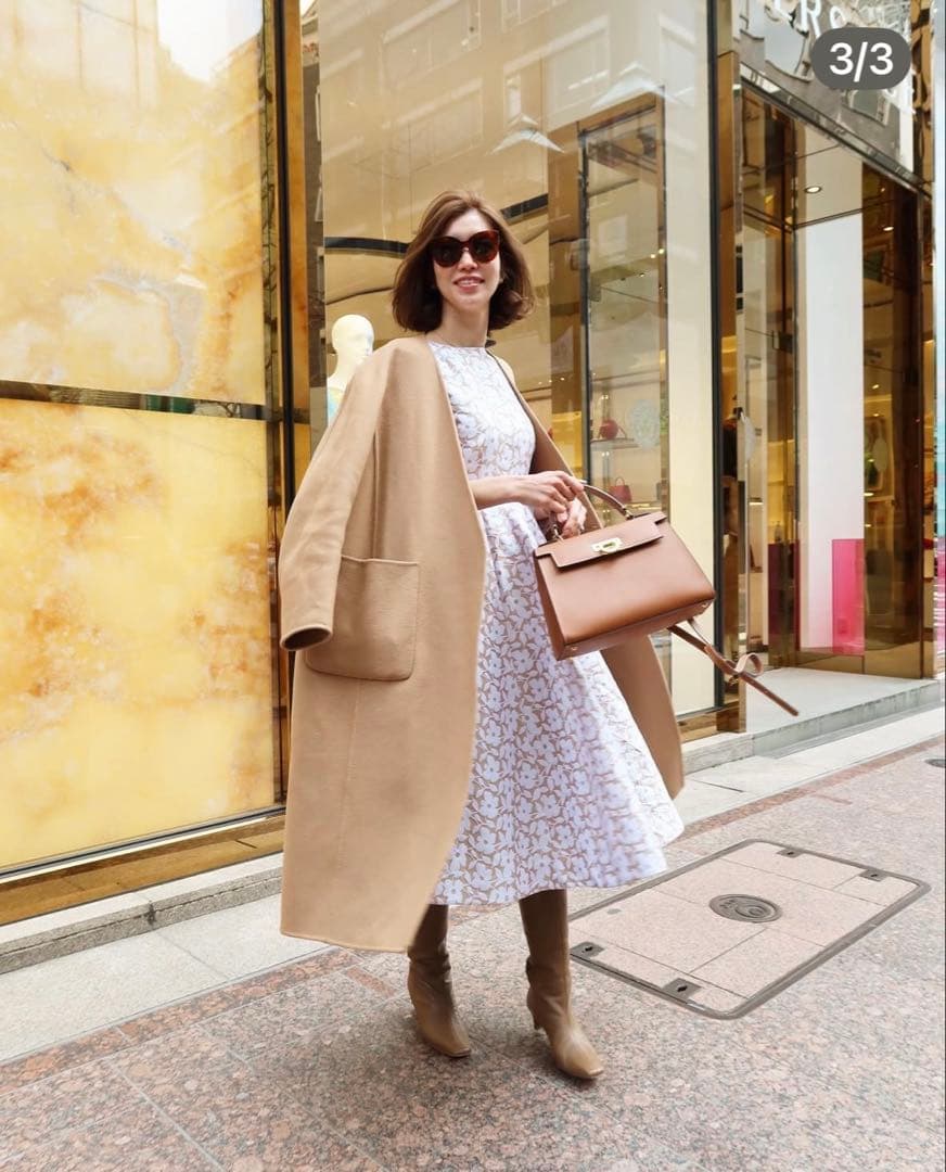 SEVENTENbyMIHOKAWAHITOツートンジャガードフラワーワンピース