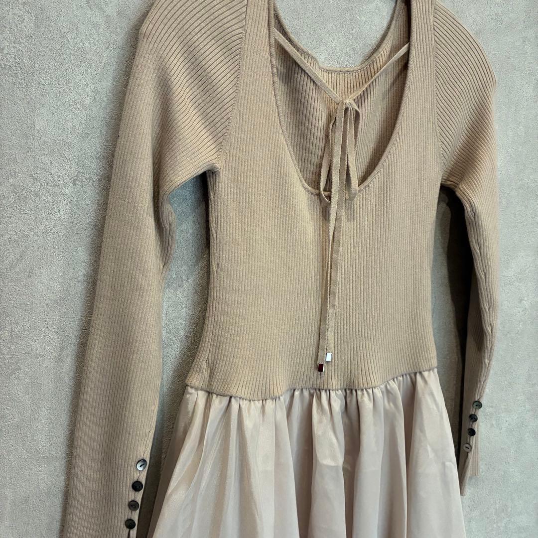 FRAY I.D ニットドッキングワンピース ベージュ