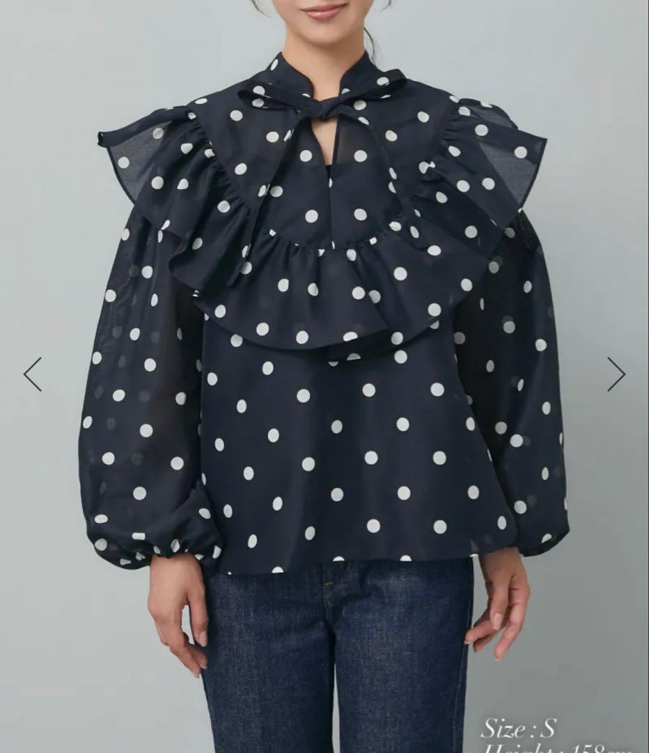 最終！セブンテン seventen 極美品 シアードットブラウス ネイビー