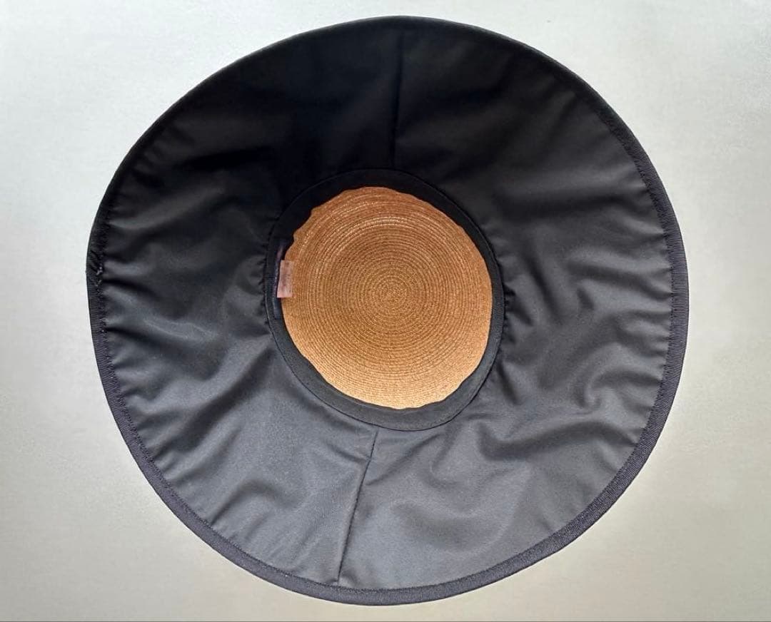 美品　芦屋ロサブラン　麦わら帽子　リボン　Mサイズ　つば広　完全遮光