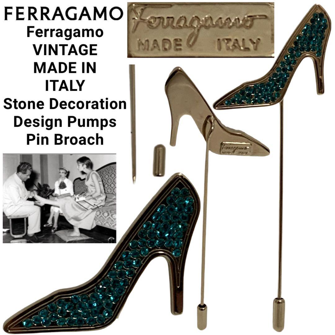 Farragamo VINTAGE ITALY製 パンプスデザイン ピンブローチ