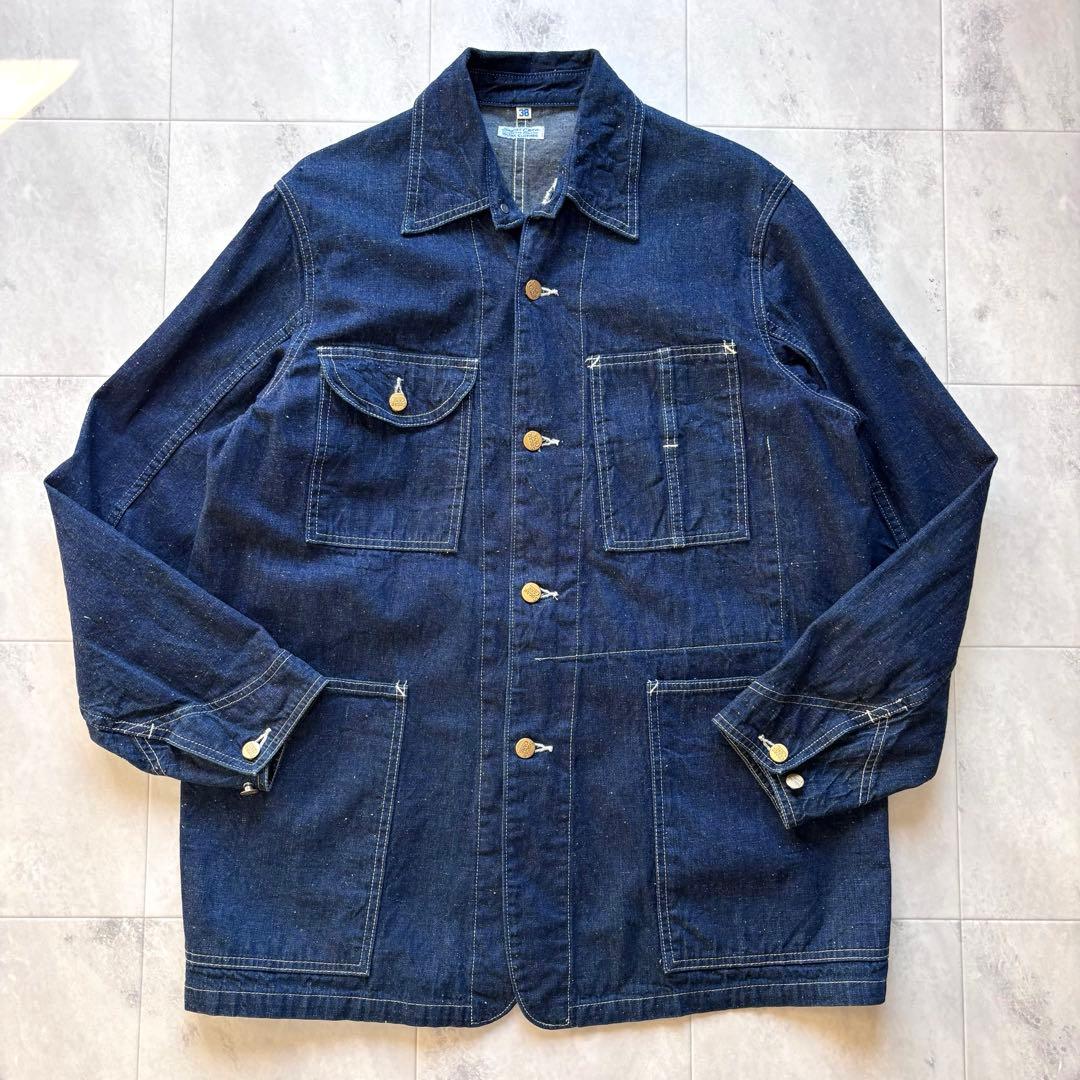 【美品】濃紺 シュガーケーン インディゴデニムカバーオール ネップ 38 M品番