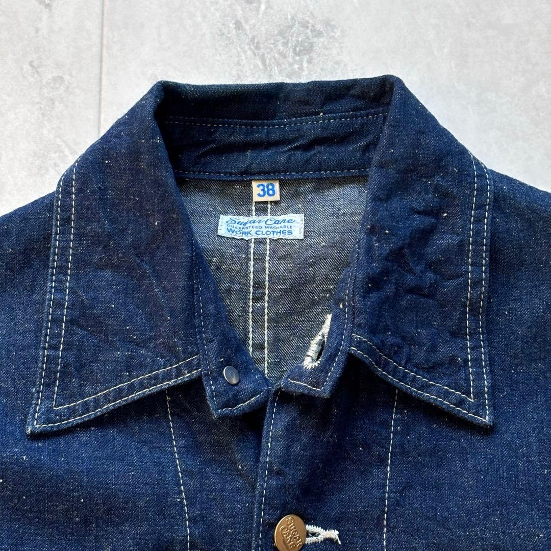 【美品】濃紺 シュガーケーン インディゴデニムカバーオール ネップ 38 M品番