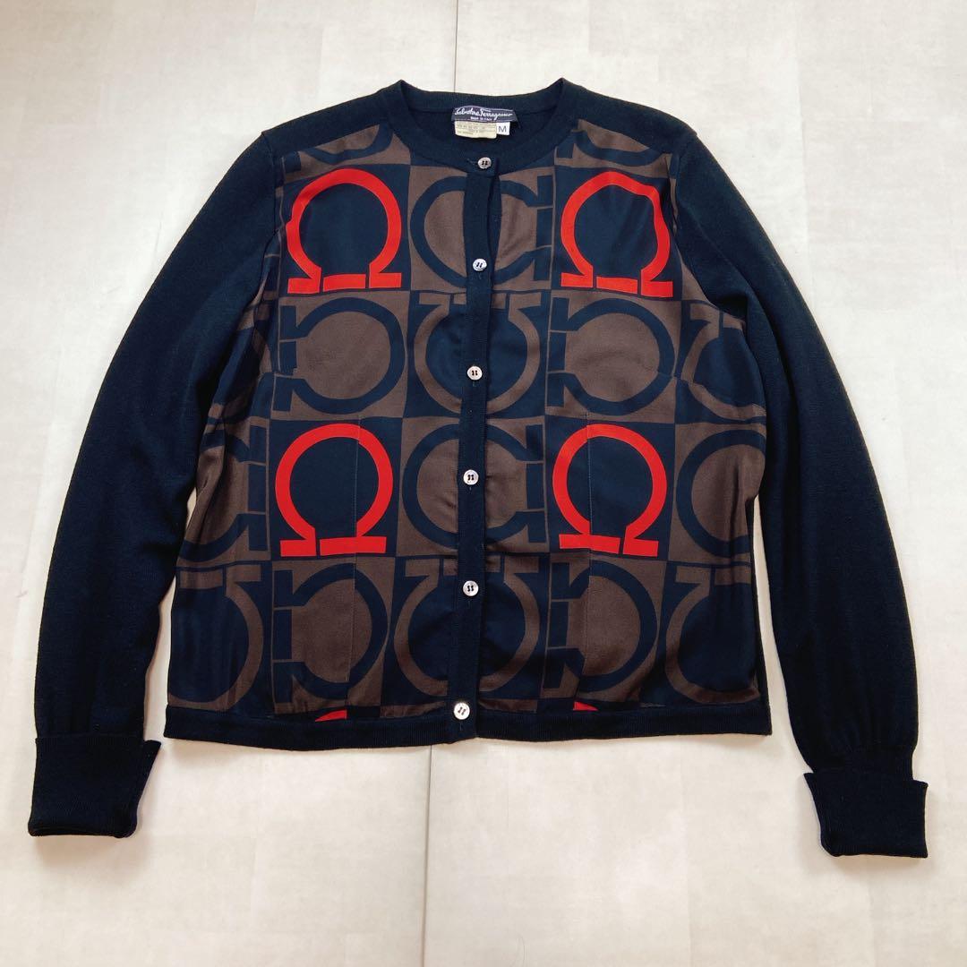 極美品 フェラガモ ガンチーニシルク100 ニットアンサンブル カーディガン