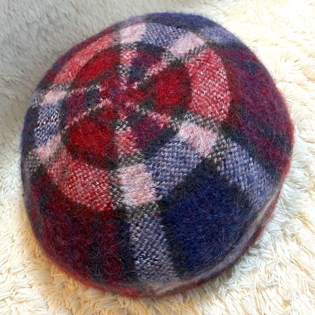 美品✨ヴィヴィアンウエストウッド チェック柄 ベレー帽 アルパカ混 オーブ