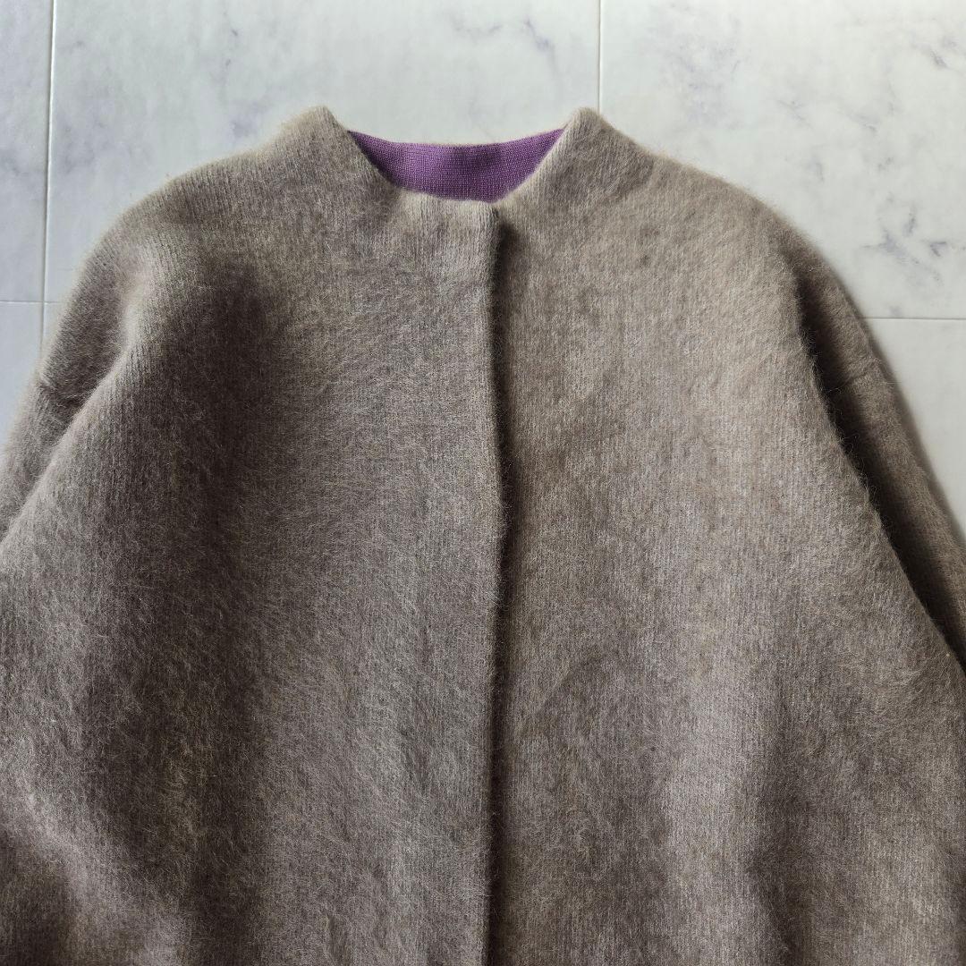 エレンディーク　ラクーンミックスダブルカーディガン　モカ　ブラウン　パープル