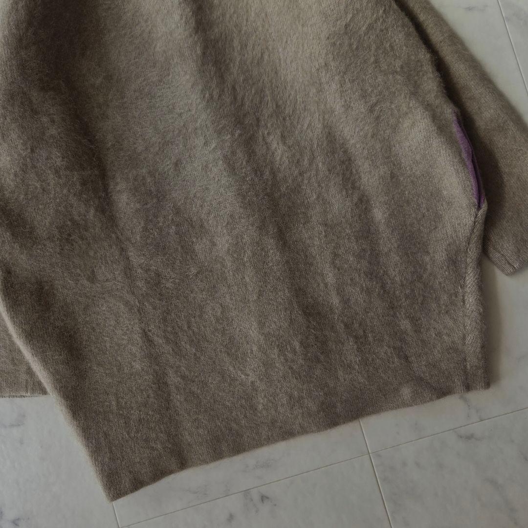 エレンディーク　ラクーンミックスダブルカーディガン　モカ　ブラウン　パープル