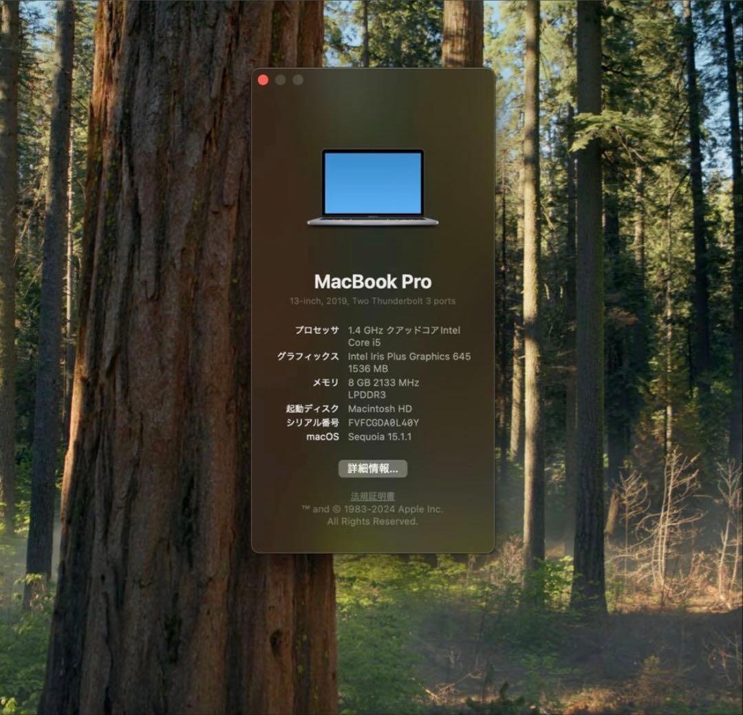 MacBoo Pro 13インチ 2019 Core-i5 8GB 128GB