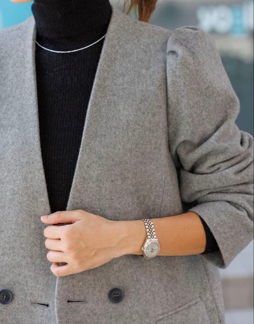 アンプレガント　グレー テーラードコートダブルボタン