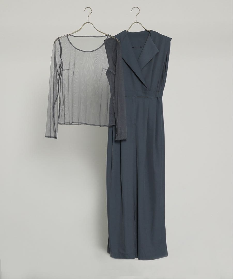 kana カナ シアートップス スタンドアウトカラー オールインワン M ブルー