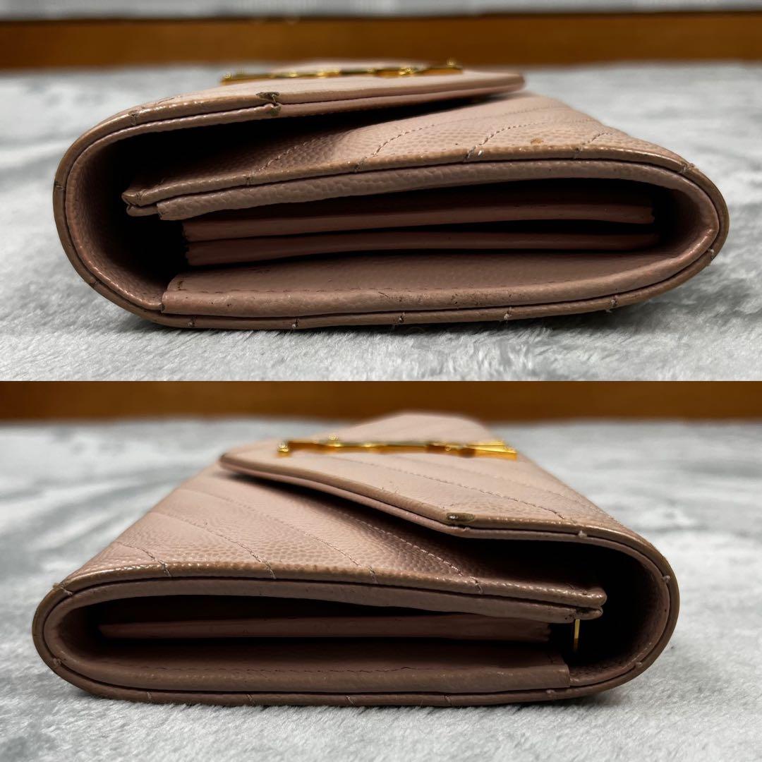 Saint Laurent カサンドラ 長財布 ピンクベージュ キャビアスキン