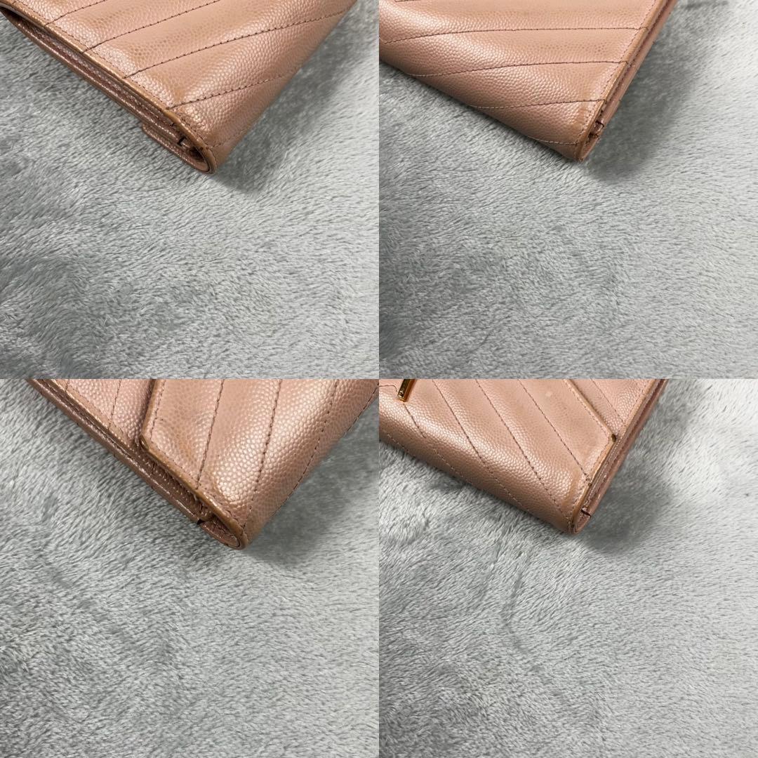 Saint Laurent カサンドラ 長財布 ピンクベージュ キャビアスキン