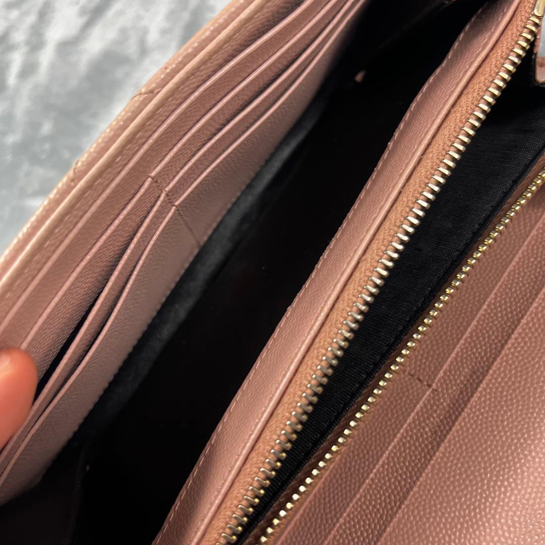 Saint Laurent カサンドラ 長財布 ピンクベージュ キャビアスキン
