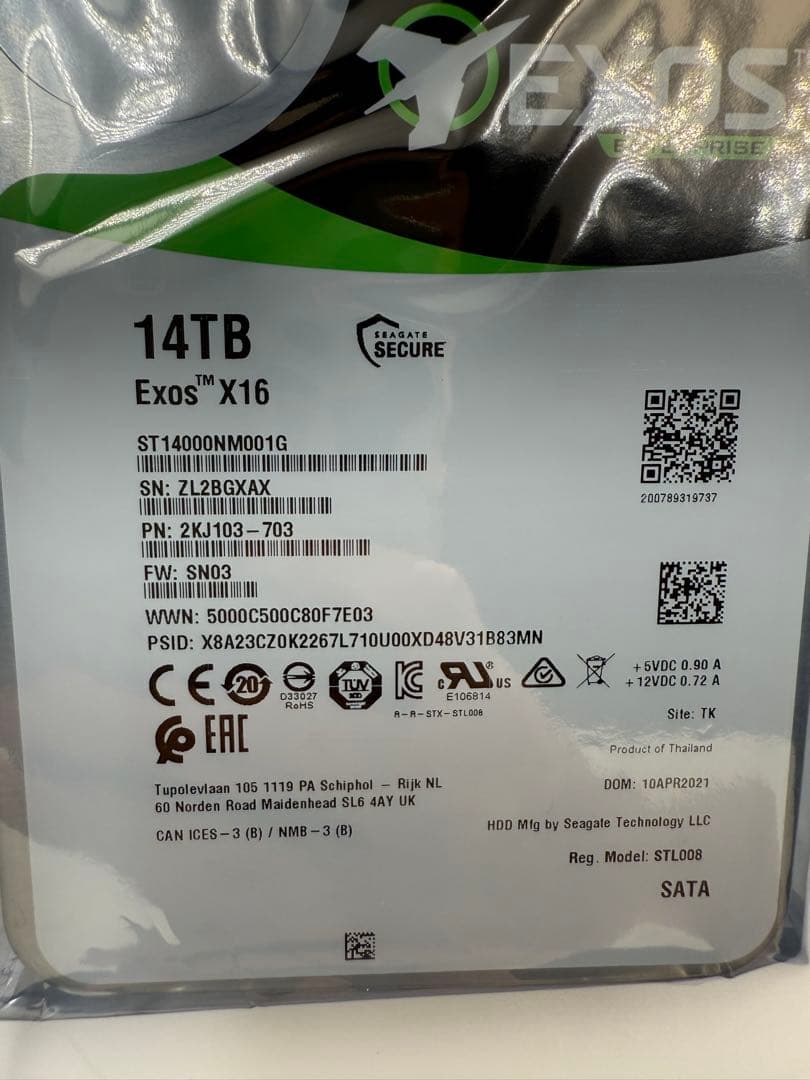 Seagate Exos X16 14TB HDD 3台